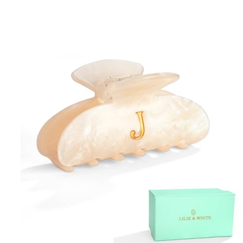 LILIE&WHITE Bridesmaid Proposal Gifts Acrylic Letter Hair Clips For Women | Stylish J Monogram Hair Claw Fashion Glitter Claw Clips Elegant And Durable Hair Accessory Large Hair Clips J - color: HC22539J