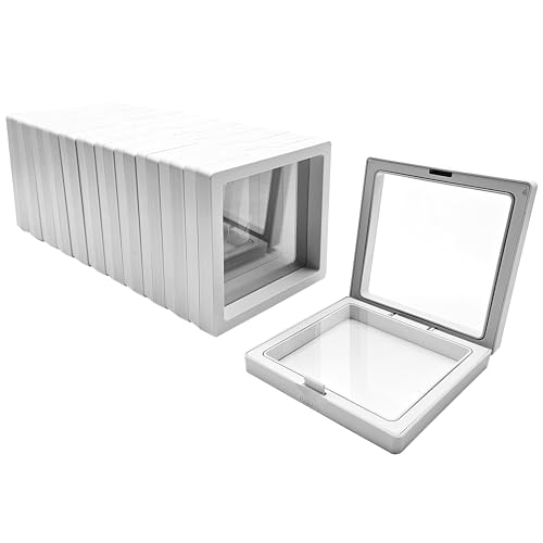 12PCS 3D Floating Frame Display Stand, Jewelry Box, Gift Box, Ornament Organizer, Small Travel Jewelry Box, PE Film Anti-Oxidation, Suspended Display Box Stackable (White, 3.54 * 3.54) - color: White, size: 3.54 * 3.54