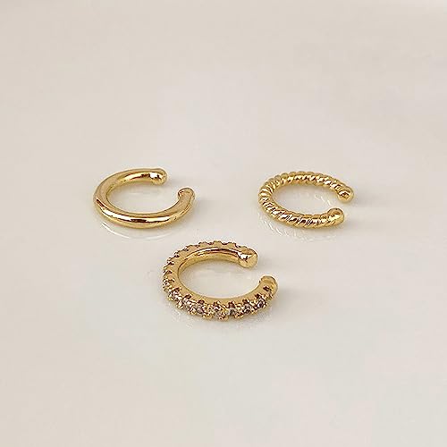 3Pcs Ear Cuffs Non Piercings for Women, Trendy Cubic Zirconia Gold Silver Clip On Cuff Earrings Set Jewelry Dainty Fake Cartilage Earring - color: Gold