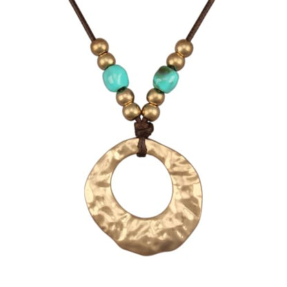Boho Necklaces for Women Chunky Circle Necklace Bohemian Necklaces | Chunky Boho Necklace for Women Layered Boho Circle Leather Choker Necklace Long Vintage Necklaces Bohemian Jewlery Gifts - style: Boho Hippie Necklace
