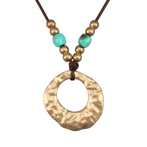 Boho Necklaces for Women Chunky Circle Necklace Bohemian Necklaces | Chunky Boho Necklace for Women Layered Boho Circle Leather Choker Necklace Long Vintage Necklaces Bohemian Jewlery Gifts - style: Boho Hippie Necklace