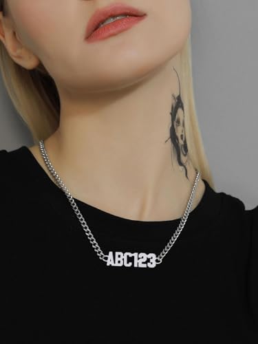 GoldChic JEWELRY Name Necklace Personalized for Men, Womens Custom Name Plate Chain, Stainless Steel Customized Old English Nameplate Choker with Curb Chains Custom, 16 inches to 30 inches - color: Curb Chain 4 mm - Steel(Small Pendant)