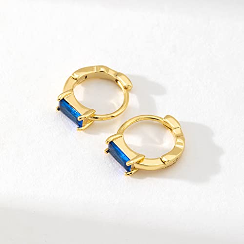 DAILY VIBES Dainty Butterfly Cross CZ Small Huggie Hoop Earrings for Women | Hypoallergenic, 14K Gold Plated Hoops, Tiny Cubic Zirconia, Cartilage Hoop Earrings for Women Trendy - color: Blue