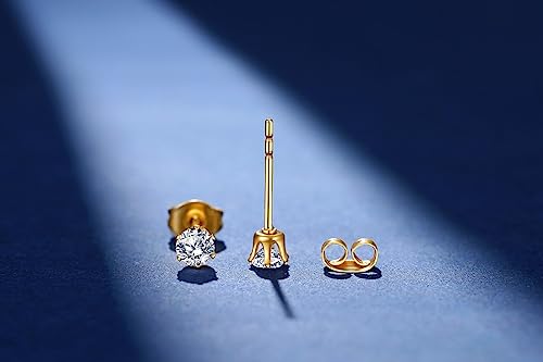 FOSIR 10 Pairs Tiny Womens Surgical Stainless Steel Clear Cubic Zirconia Stud Earrings, Hypoallergenic 316L Earrings Set - style: 2/3/4mm-9 pair-Gold