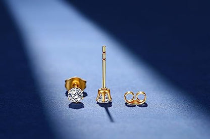 FOSIR 10 Pairs Tiny Womens Surgical Stainless Steel Clear Cubic Zirconia Stud Earrings, Hypoallergenic 316L Earrings Set - style: 2/3/4mm-9 pair-Gold