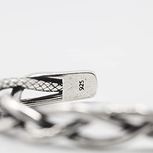 Innocence S925 Silver-Plated Antique Wide Feather Cuff Bracelet For Men Women Adjustable Retro Twisted Feathers Bracelets Gift Jewelry - color: Thin Braid
