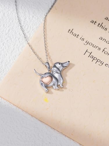 925 Sterling Silver Animal Necklace Heart Shape Dog/Rabbit/Cat Pendant Necklace for Women Animal Memorial Charm Jewelry Mother's Day Christmas Gifts - color: Weiner Dachshund-1