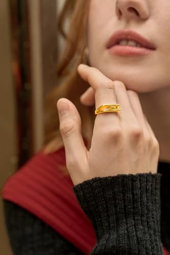 Cicy Bell Initial Rings for Women 18k Gold Plated Adjustable Rings | Open Signet Rings, Bold Letter, Personalized Engraved, For Party - color: Initial-R
