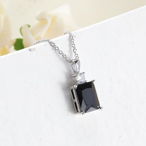 CiNily Rectangular Crystal Necklace for Women Trendy, Pendant Necklace with Chain 14K White Gold | Gold Plated Multicolor Birthstone Pendant Necklaces Boho Jewelry for Christmas Birthday Wedding - color: Silver-Black cz