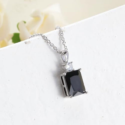 CiNily Rectangular Crystal Necklace for Women Trendy, Pendant Necklace with Chain 14K White Gold | Gold Plated Multicolor Birthstone Pendant Necklaces Boho Jewelry for Christmas Birthday Wedding - color: Silver-Black cz