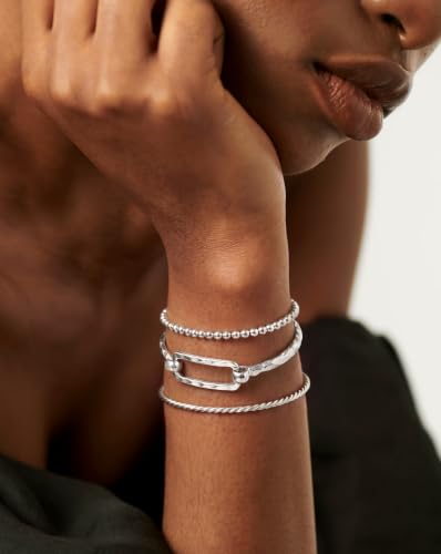Moodear Chunky Gold Bangle Bracelets for Women, 14K Gold Plated/Silver Cuff | Chunky Statement Jewelry with Hammered Texture, Non Tarnish Gold Plated Finish, Unique Cuff Design, Lightweight Comfort - style: Silver 18.5cm （≈7IN）Paperclip