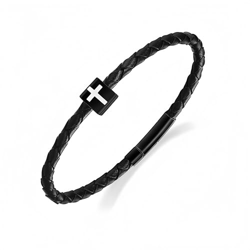 YOIHUR Cross Bracelet for Men Women, Black Italian Braided Leather Couples Bracelets, Pure Titanium Cross Mens Bracelet holiday,Jewelry Gifts for Men Women (7.5/8/8.5/9/9.5") - size: 8.5in, style: Classic Cross Bracelet