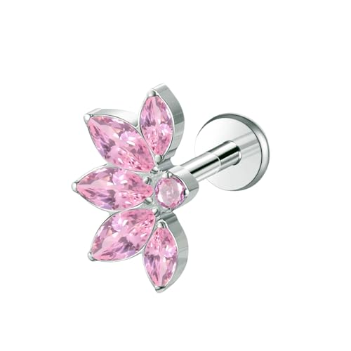 1pcs 16G 18G G23 Titanium Threadless Labret Studs Push-in Labret Lip Cluster Tragus Helix Conch Lobe Rook Cartilage Push Back Piercing Jewelry Earring - style: 5eye-Pink