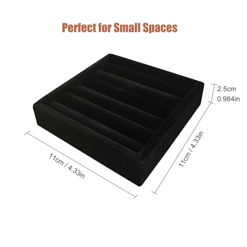 SCIKHETF Velvet Ring Earrings Studs organizer Tray Small Ring Insert Display Tray 5 Slots Stackable (Black) - color: Black