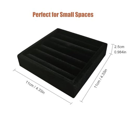SCIKHETF Velvet Ring Earrings Studs organizer Tray Small Ring Insert Display Tray 5 Slots Stackable (Black) - color: Black