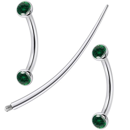 F136 Titanium 16g 6/8/10mm Eyebrow/Rook/Snug/Vertical-Labret/VCH/Snake-Eyes/Anti-Tragus/Christina/Daith/Belly-Button/Bridge/Hood/Surface Curved Barbell Piercing Jewelry for Women Men - color: Green, size: 10 mm (3/8 in)