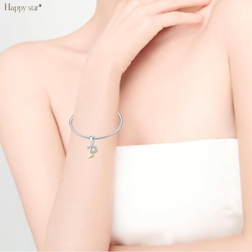 HappyStar Sterling Silver Letter Charms for Bracelets Alphabet Initial Dangle Charms Bead fit Pandora Bracelets Jewelry Gifts for Women - color: Letter charms P