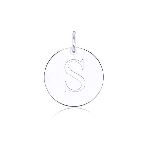 Sterling Silver Mini Initial Disc Round Charm Pendant for Women - color: S