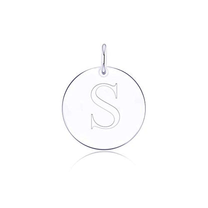 Sterling Silver Mini Initial Disc Round Charm Pendant for Women - color: S