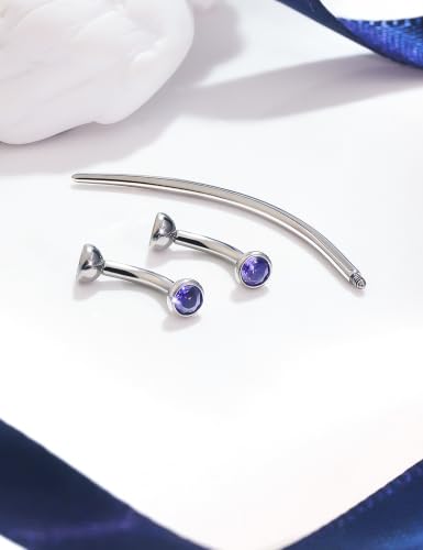 F136 Titanium 16g 6/8/10mm Eyebrow/Rook/Snug/Vertical-Labret/VCH/Snake-Eyes/Anti-Tragus/Christina/Daith/Belly-Button/Bridge/Hood/Surface Curved Barbell Piercing Jewelry for Women Men - color: Purple, size: 6 mm (1/4 in)