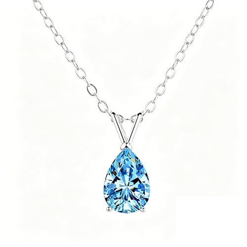 Women's Dainty Blue Teardrop CZ Pendant Necklace, 925 Silver Plated Cubic Zirconia Choker Necklace, Fashion Jewelry, Suitable for Party, Wedding, Daily Wear, Thoughtful Gift for Women