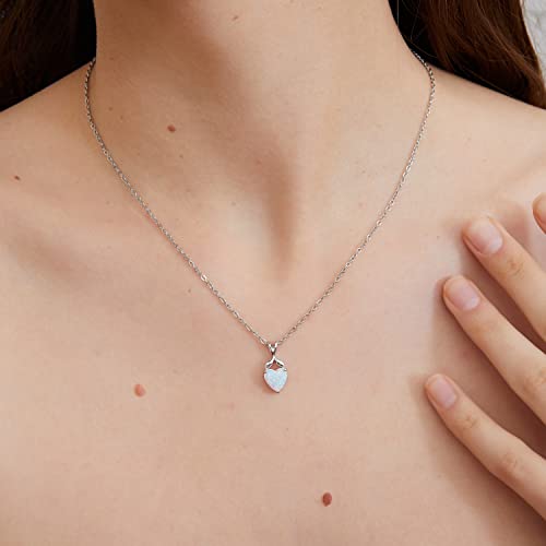 VOLUKA Created Opal/Amethyst/Mystic Topaz Pendant Necklace for Women,18K White/Rose Gold Plated Chain Wedding Engagement Jewelry Gift - color: D-Heart necklace-white gold plated
