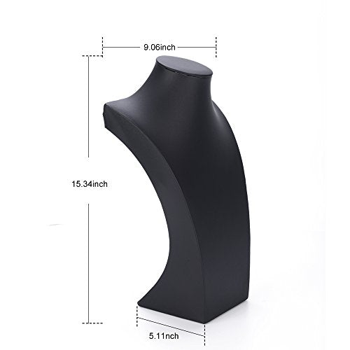 Oirlv Black Leatherette Necklace Pendant Chain Jewelry Bust Display Holder Stand (H15.34) - size: H15.16"