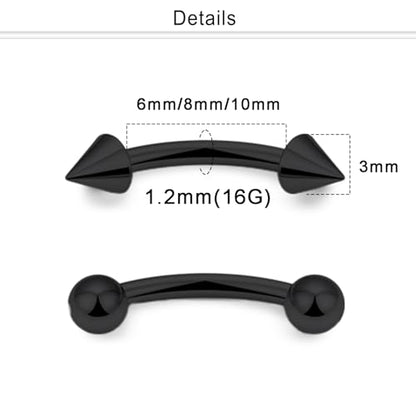 Eyebrow Piercing Jewelry Internally Threaded Surgical Steel Curved Barbell Tiny Eyebrow Ring Vertical Labret Lip Jewelry Ear Rook Navel Small Belly Button Ring for Women Men 18g 16g 14g - color: black,16g