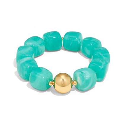 WOWORAMA Chunky Beaded Bracelets for Women Colorful Large Square Beads Bracelet Boho Acrylic Resin Stretch Bracelets Statement Chunky Bracelet Summer Jewelry - color: Square-Lake Blue