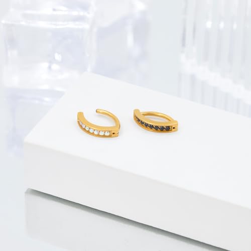 16G Labret Stud, G23 Titanium Vertical Labret Lip Piercing Jewelry, Gold Eyebrow Ring Clicker Belly Button Ring Hoop For Women Men - color: Gold, size: 8mm AB CZ