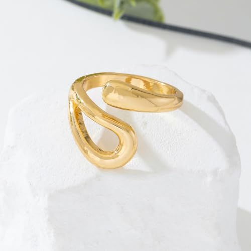 Gold Bangle Ring Set for Women Chunky Statement Jewelry Set Geometric Bangle Bracelet And Ring Minimalist Daily Wear Party Jewelry Gift - color: Gold A