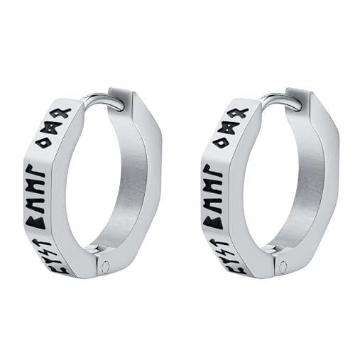 Aroncent 2-8Pcs Womens Mens Huggie Hoop Triangle Earrings Viking Runes Stainless Steel Ear Stud Novelty Black/Gold/Silver - color: F-Viking Geometric Earrings-Sliver