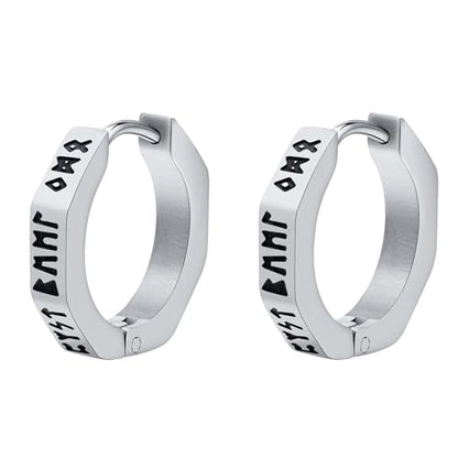 Aroncent 2-8Pcs Womens Mens Huggie Hoop Triangle Earrings Viking Runes Stainless Steel Ear Stud Novelty Black/Gold/Silver - color: F-Viking Geometric Earrings-Sliver