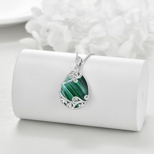 YAFEINI 925 Sterling Silver Moonstone Necklace Filigree Teardrop Pendant Necklace Jewelry for Women Girls - color: TT-Malachite Filigree Necklace