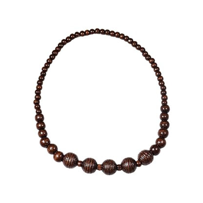 COLORFUL BLING Natural Chunky Wooden Beads Statement Necklace Boho African Tribal Collar Choker Bib Necklace Hippie Vacation Jewelry for Unisex Men Women - color: grooved dark
