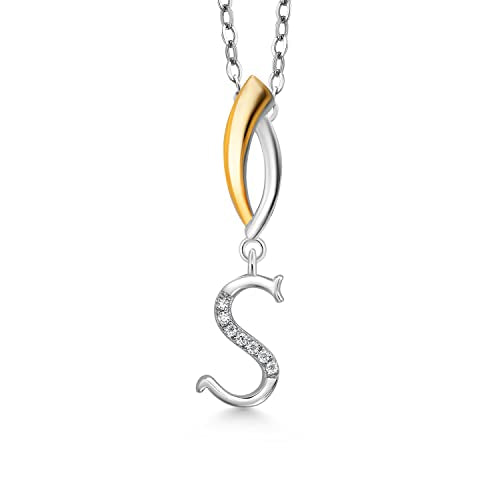 Gem Stone King Initial Pendant Necklace Letter A to Z Alphabet | 925 Sterling Silver | White Moissanite | Gift Women Mother's Day Christmas Wife Mom Girlfriend Anniversary Birthday | By Keren Hanan - style: Initial S