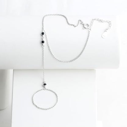 Kakikaki 925 Sterling Silver Finger Ring Bracelet Hand Chain for Women | Slave Bracelets 7" to 9" Adjustable - color: Silver, style: 3 Black