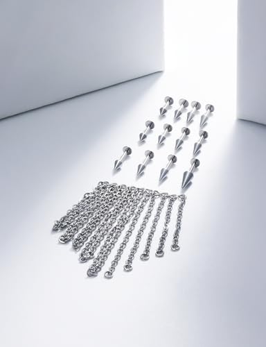 20G 18G 16G Flat Back Earrings Nose Rings Studs Chain Piercing Surgical Steel Spike Lip Nose Rings Stud Snake Bite Tragus Helix Conch Cartilage Earrings Piercing Jewelry For Women Men - color: Silver, size: 18 Gauge