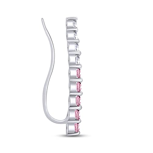One Piece Right Ear Climber Earring for Women With Birthstone And White CZ | Floating Curved Bar Ear Crawler In 14K Gold Over Sterling Silver Jewelry for Her - color: Simulated Tourmaline