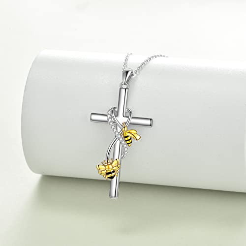 POPLYKE Cross Necklace for Women 925 Sterling Silver Cross Pendant Necklace Animal Jewelry Christmas Gifts for Women Mother Grandma - style: Bee