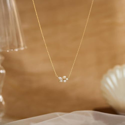 Pearl Necklaces for Women Trendy, Dainty Beaded Choker Necklace, 14K Gold Plated Station Chain, Simple Layering Wedding Prom Jewelry Gift - color: Gold Daisy CZ Pearl