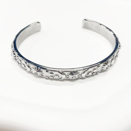 Embossed Moon Star Sun Bangle Cuff Bracelet for Women Fashion CZ Insected Celestial Open Adjustable Statement Bracelets Lightweight Boho Wrist Wrap Dress Accessories Jewelry Gift - color: Silver