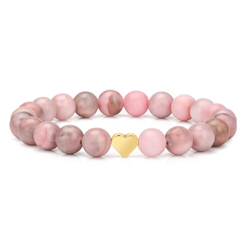 Healing Bracelet For Women Anxiety Beaded Bracelets Jewelry Healing Stone Crystal Bracelet Stress Relief Yoga Beads Chakra Bracelets Gifts For Women pink - color: Heart-Pink Zebra Stone