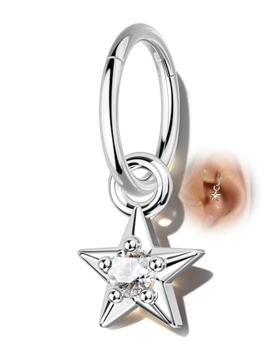 COCHARM Clicker Rook Earring-Star 16G Moon & Square Helix Rarrings,316L Stainless Steel Helix Daith piercing Jewelry 6/8MM - color: Star-8MM