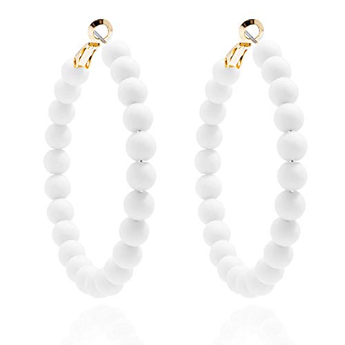 ZENZII Beaded Hoop Earrings Bohemian Circle Round Bead Earrings Chic Dangle Earrings for Women and Girls - color: White