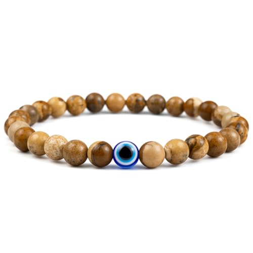Evil Eye Bracelet 6mm Boho Beaded Bracelets for Men Gift for Birthday/Anniversary/Christmas - color: A02 Painted stone, size: Small