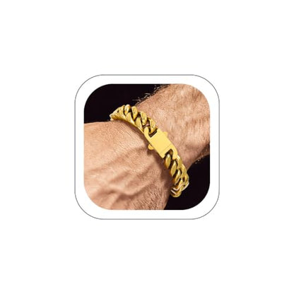 Bandmax Mens Hip Hop Cuban Link Bracelets 5/7/9/12MM Stainless Steel Miami Curb Chain Bracelet Silver/Gold Plated/Black Wristlet Chains for Men 7"-9" - color: 12 12MM-Gold