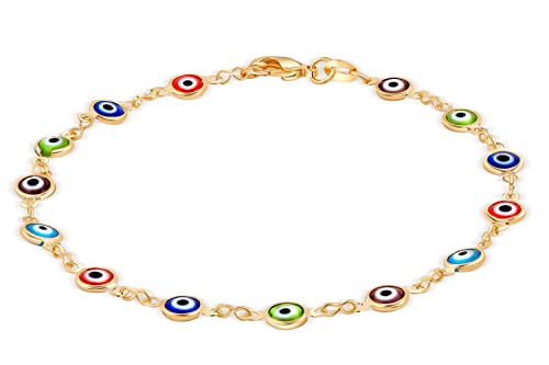 Barzel 18k Gold Plated Evil Eye Anklet Bracelet - Made In Brazil - color: Multicolor