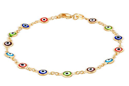 Barzel 18k Gold Plated Evil Eye Anklet Bracelet - Made In Brazil - color: Multicolor
