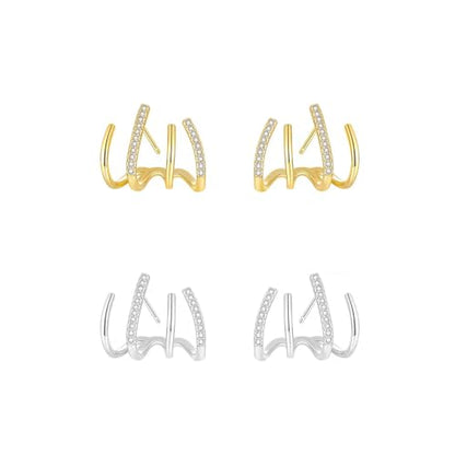 2 Pairs Gold/Silver Hoop Earrings For Women Set Trendy,14K Plated Gold Chunky Huggie Hoop Earings Pack,Oval Twisted Statement Silver Hoops,Fashion Jewelry Gift - color: B11 four clawsCZ studs set